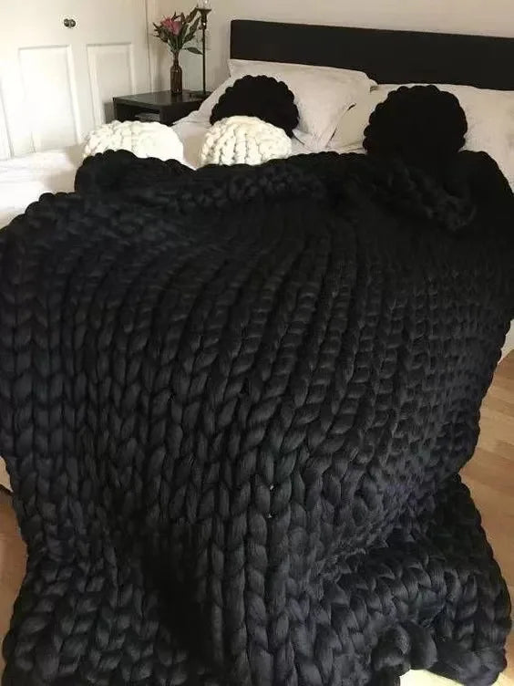 Cosycombe™ Chunky Knit Wool Throw for a Cosy Sofa and Bed