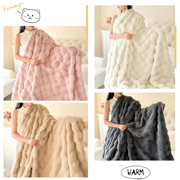 Cosycombe™ Double Layer Faux Rabbit Fur Blanket, Extra Thick and Plush