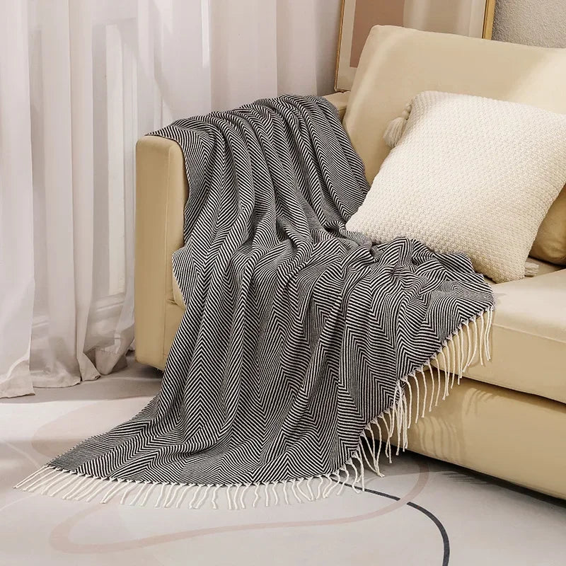 Cosycombe™ Striped Cotton Sofa Throw with Fringe, Light for All Seasons