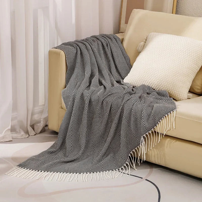 Cosycombe™ Striped Cotton Sofa Throw with Fringe, Light for All Seasons