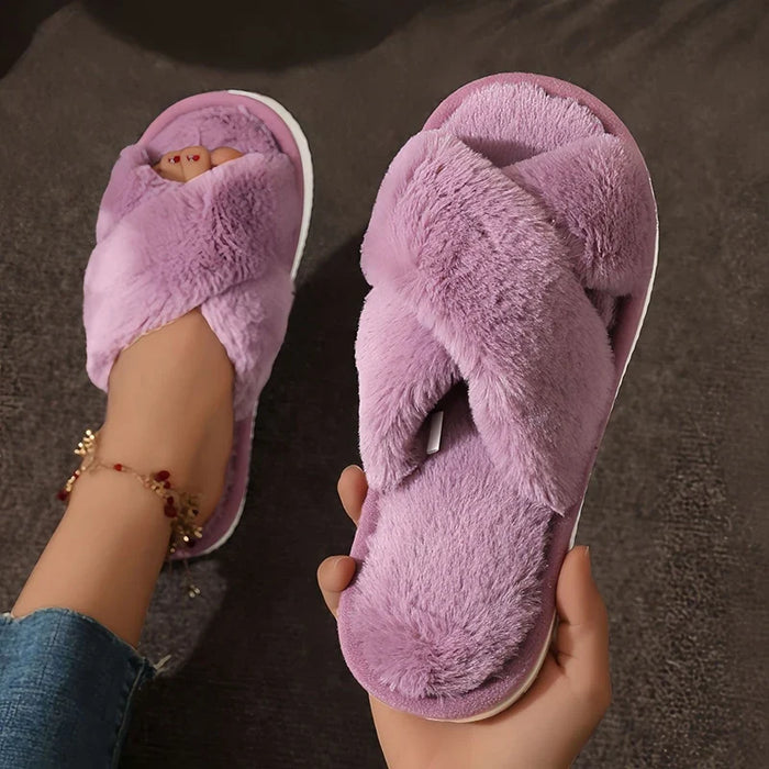 Cosycombe™ Women's Fluffy Crossover Slippers with Non-Slip Sole