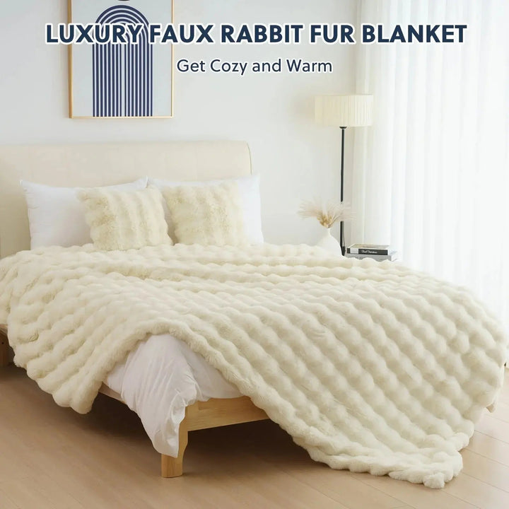 Cosycombe™ Reversible Faux Rabbit Fur Throw with Velvet Fleece Side