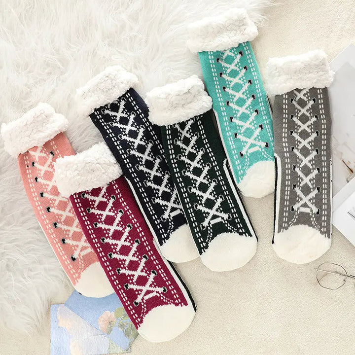 Cosycombe™ Ultra-Warm Jacquard Knit House Socks with Non-Slip Sole