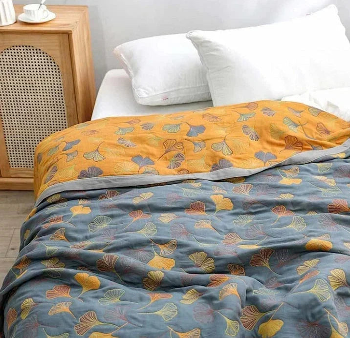 Cosycombe™ Reversible Throw Blanket With Elegant Ginkgo Leaf Pattern