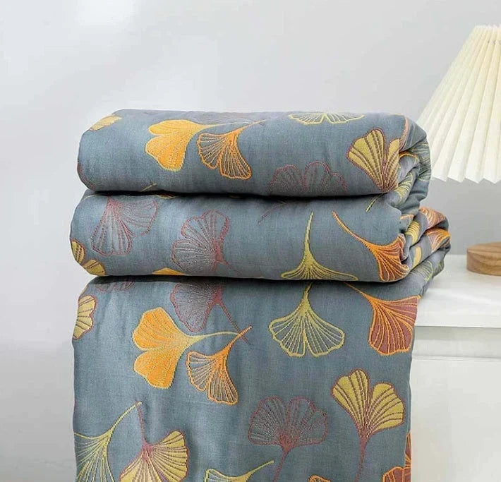 Cosycombe™ Reversible Throw Blanket With Elegant Ginkgo Leaf Pattern