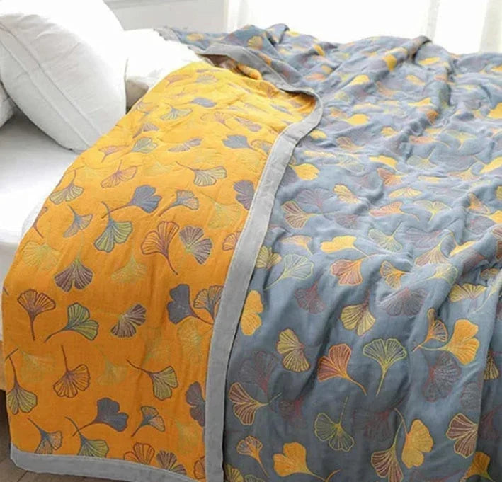 Cosycombe™ Reversible Throw Blanket With Elegant Ginkgo Leaf Pattern