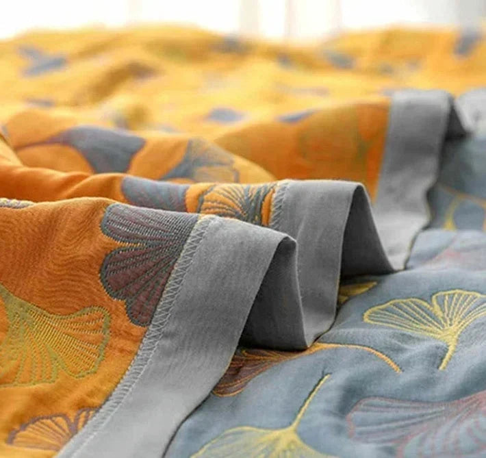 Cosycombe™ Reversible Throw Blanket With Elegant Ginkgo Leaf Pattern