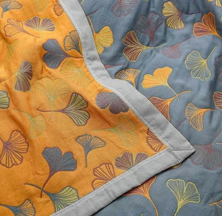 Cosycombe™ Reversible Throw Blanket With Elegant Ginkgo Leaf Pattern