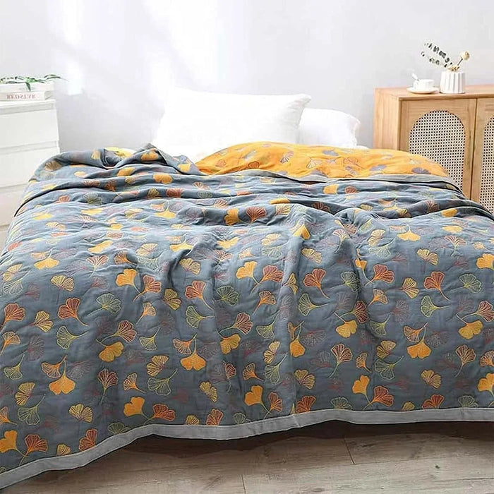 Cosycombe™ Reversible Throw Blanket With Elegant Ginkgo Leaf Pattern