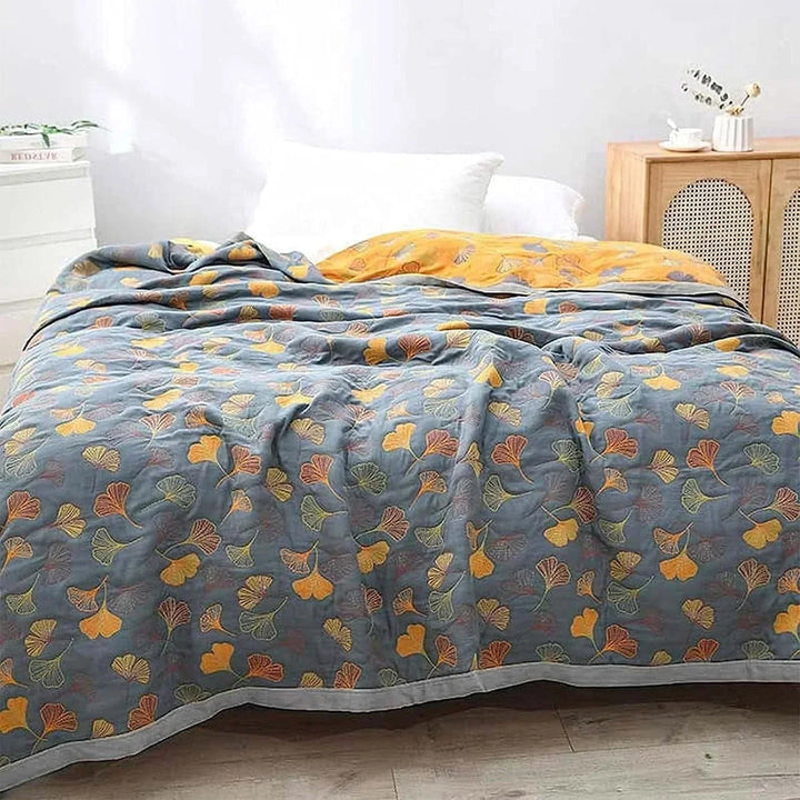 Cosycombe™ Reversible Throw Blanket With Elegant Ginkgo Leaf Pattern