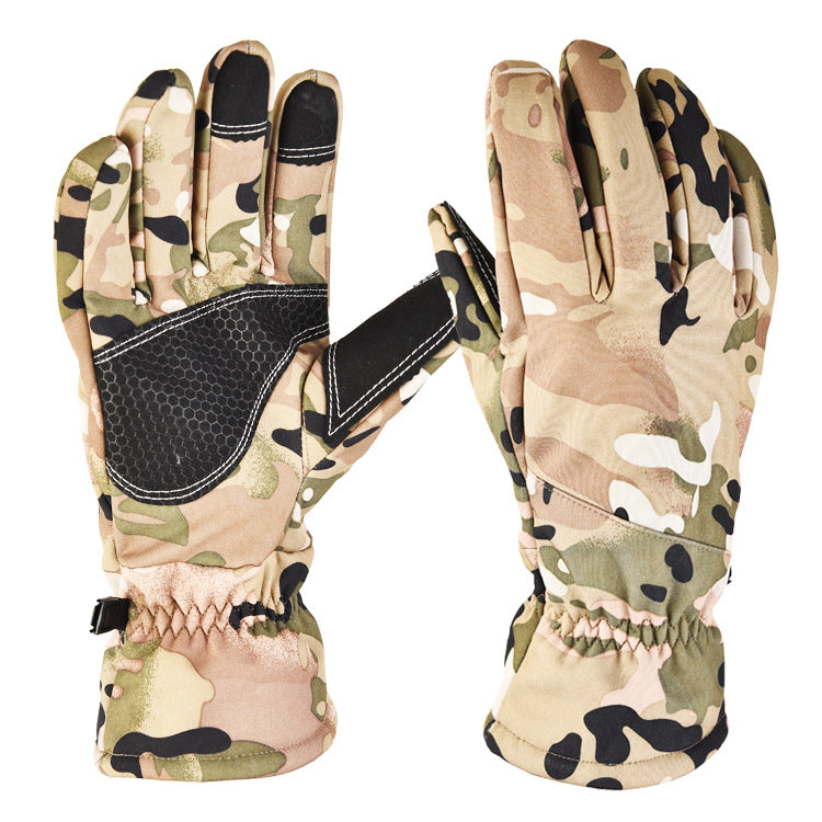 Camouflage softshell gloves with grip palm