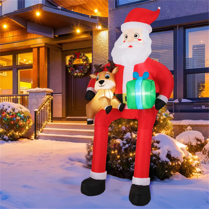Cosycombe Inflatable Sitting Santa with Reindeer and Gift Box, 9.5ft