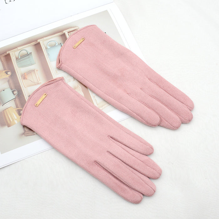 Cosycombe Faux Suede Touchscreen Gloves with Gold Bar