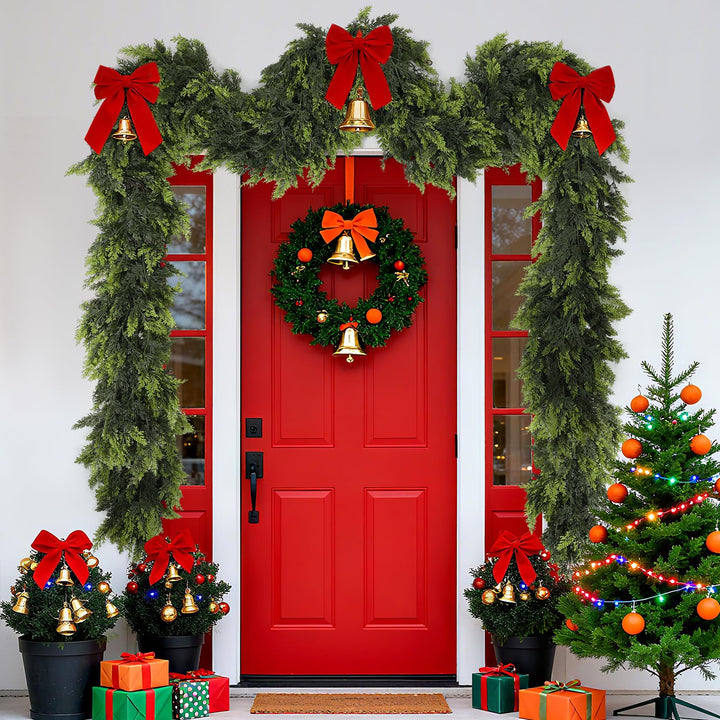 Green Norfolk pine garland on a mantelpiece