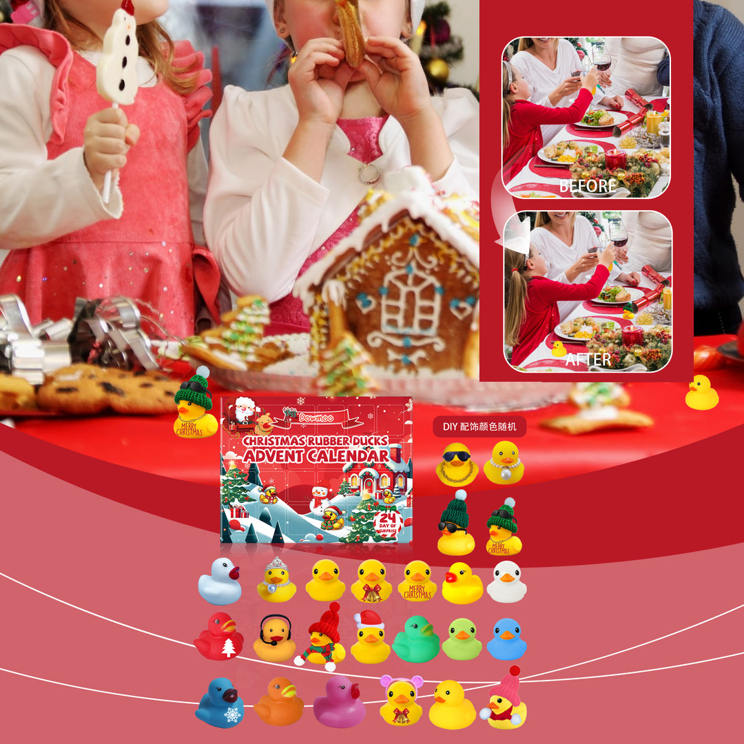 Advent calendar with 24 Christmas rubber ducks