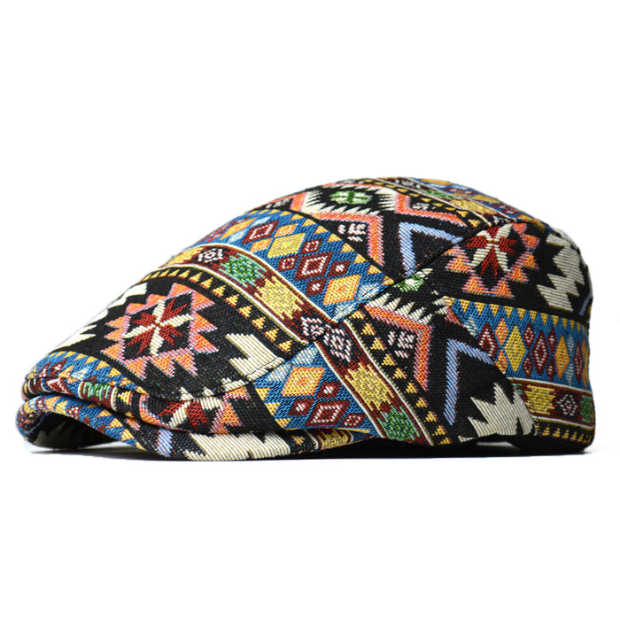 Cosycombe Patterned Flat Cap with Ethnic Jacquard