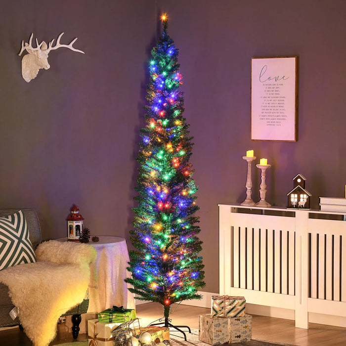 Cosycombe Green Pencil Christmas Tree with Multicolour LEDs, 7ft