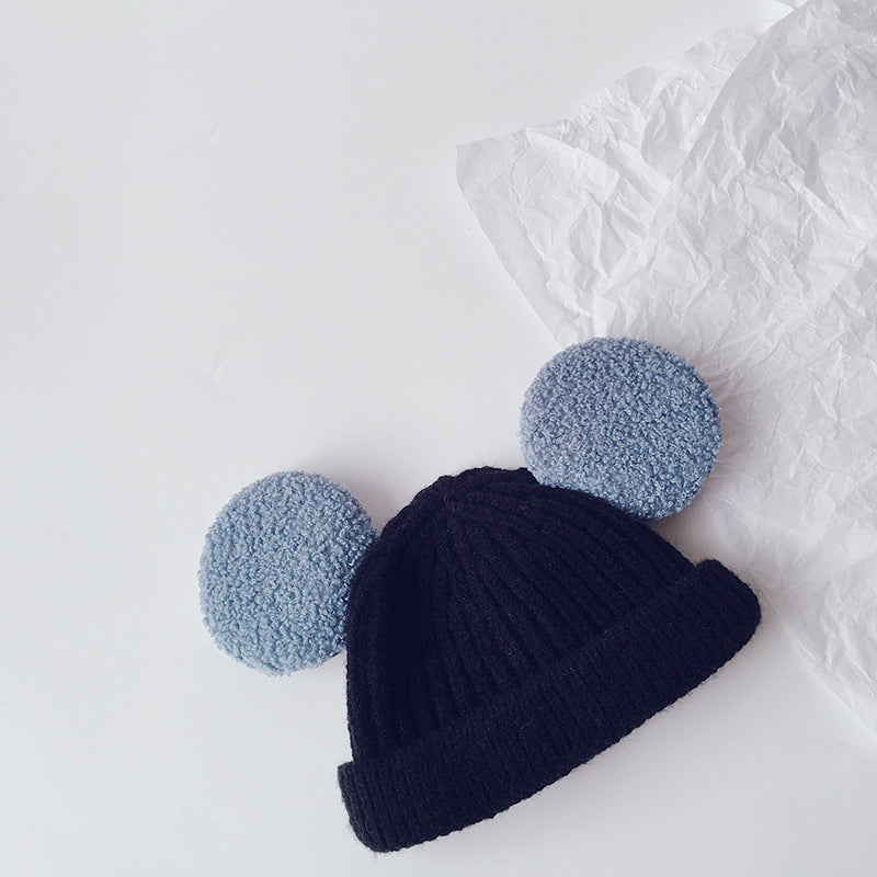Kids pink ribbed beanie with teddy ears