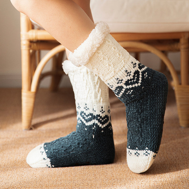Pink heart knit plush floor socks