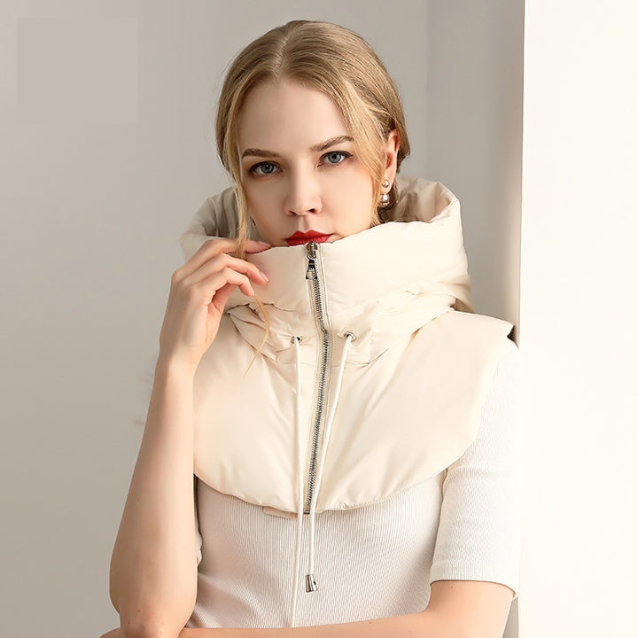 Ivory quilted down hood with neck warmer