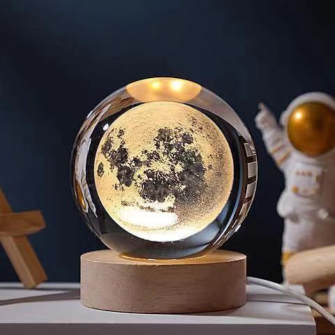 3D Crystal Ball Night Light With Inner Carved Solar System