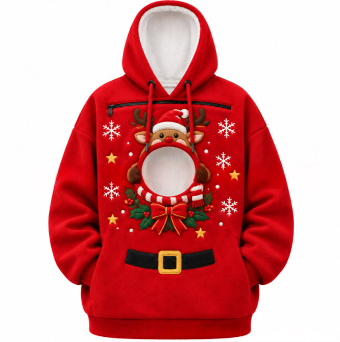 Cosycombe Christmas Fleece Hoodie with Pet Pocket