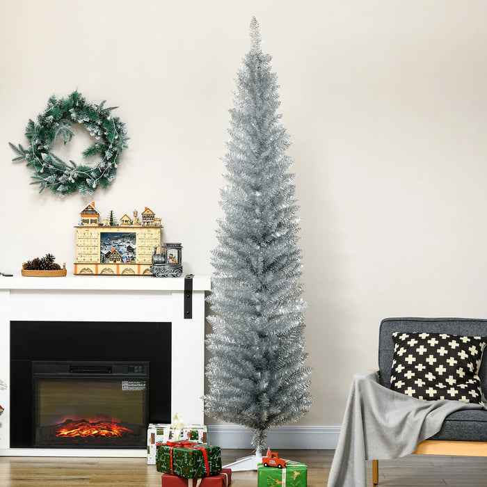 Cosycombe Silver Slim Pencil Christmas Tree, 7ft Unlit