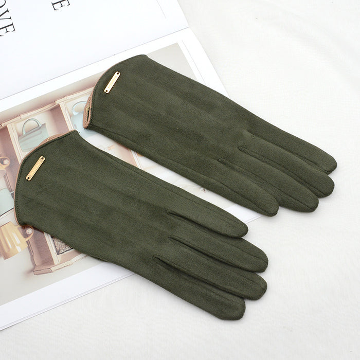 Cosycombe Faux Suede Touchscreen Gloves with Gold Bar