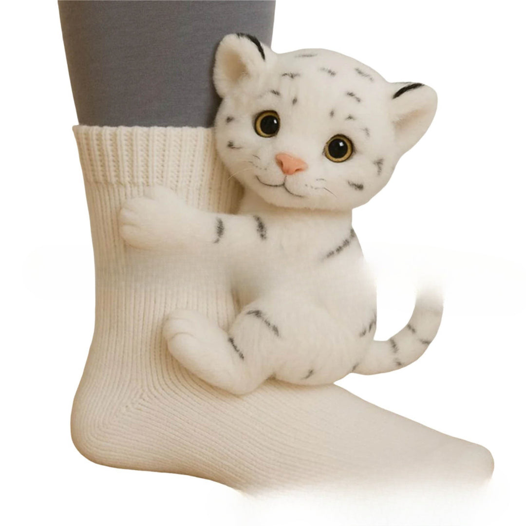 Knit socks with 3D crochet sloth