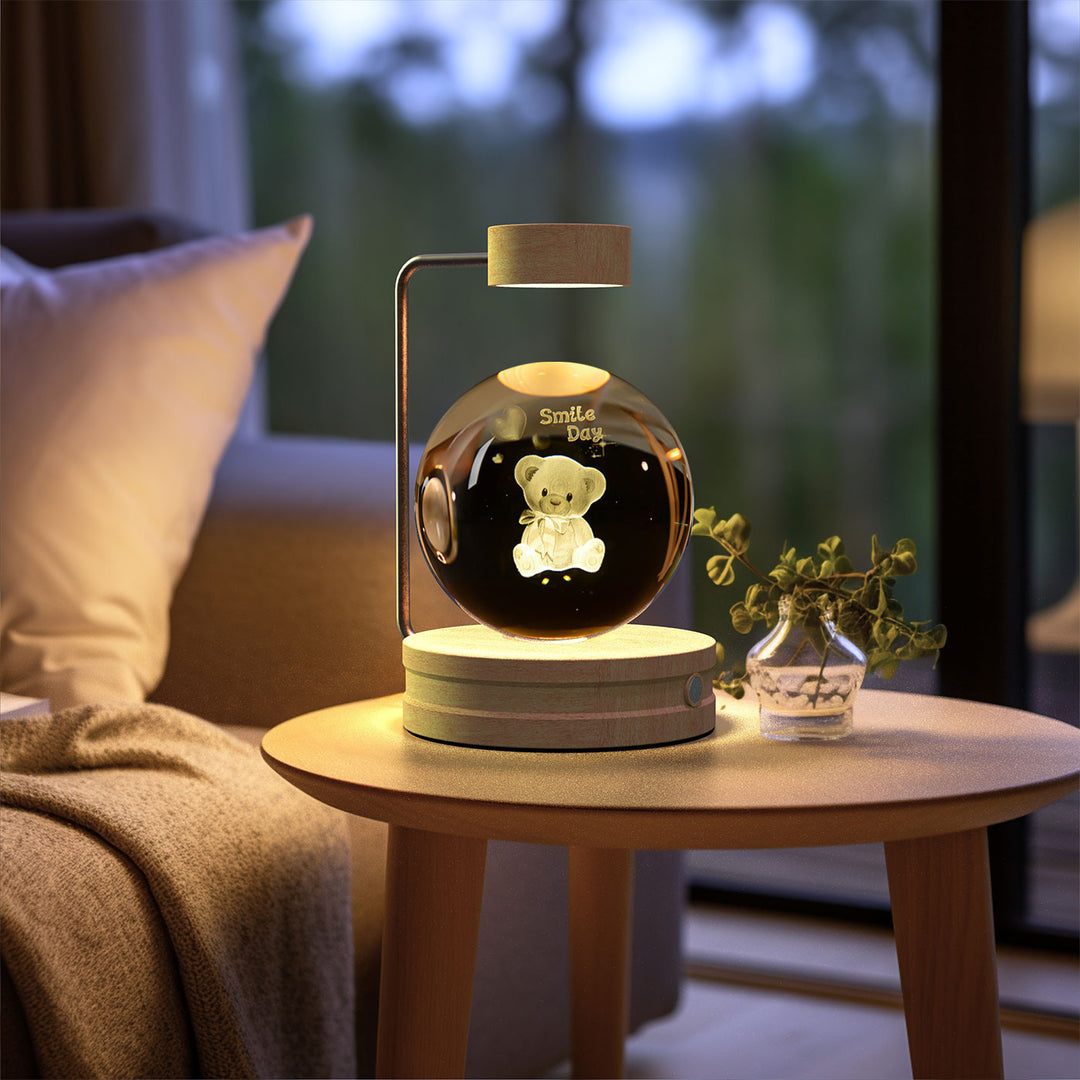 3D Crystal Ball Night Light – Warm Bedside Lamp