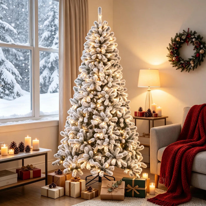 Cosycombe Flocked Northern Pine Christmas Tree with 350 LEDs, 7.5ft