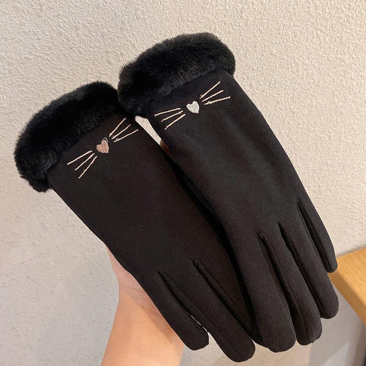 Pink suede look gloves with cat face