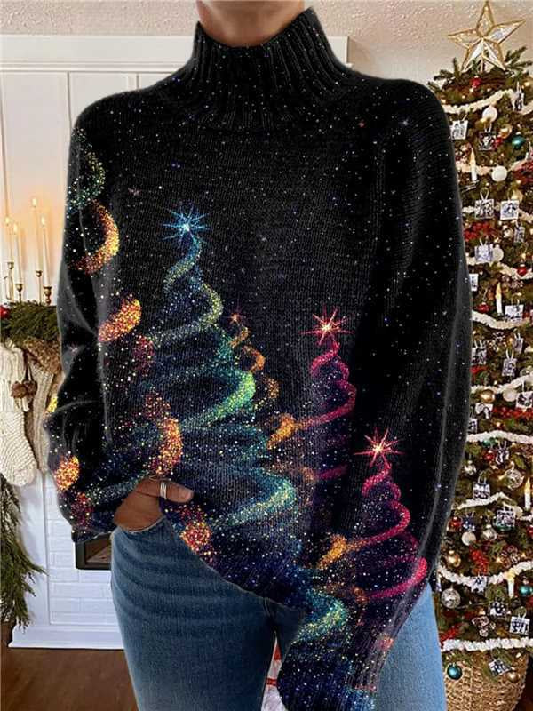 Cosycombe Loose Printed Turtleneck Jumper for Women