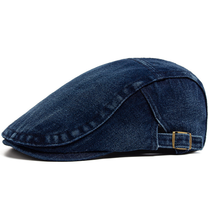 Cosycombe Washed Denim Flat Cap with Buckle Back