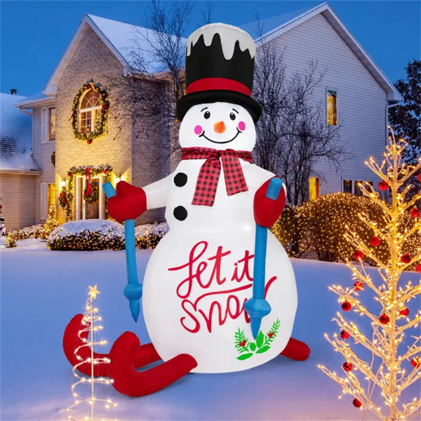 Inflatable snowman on skis with top hat