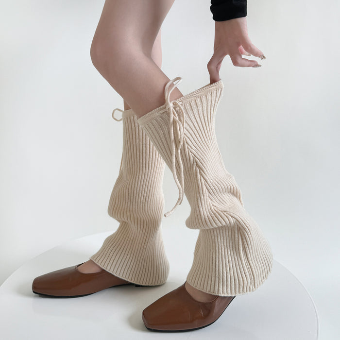 Cosycombe Flared Ribbed Leg Warmers with Lace Up Tie