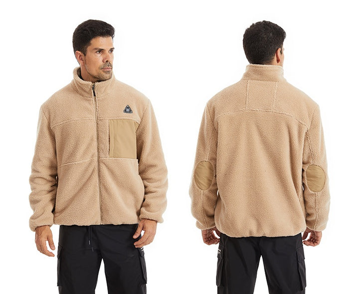Man wearing black heated sherpa fleece jacket