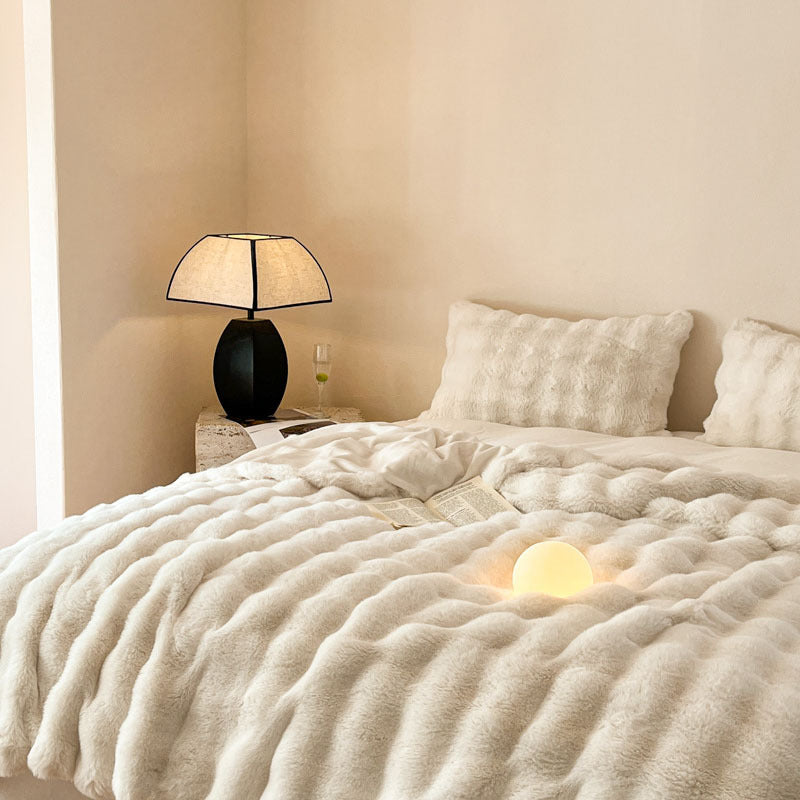 Cream bubble texture faux fur throw blanket