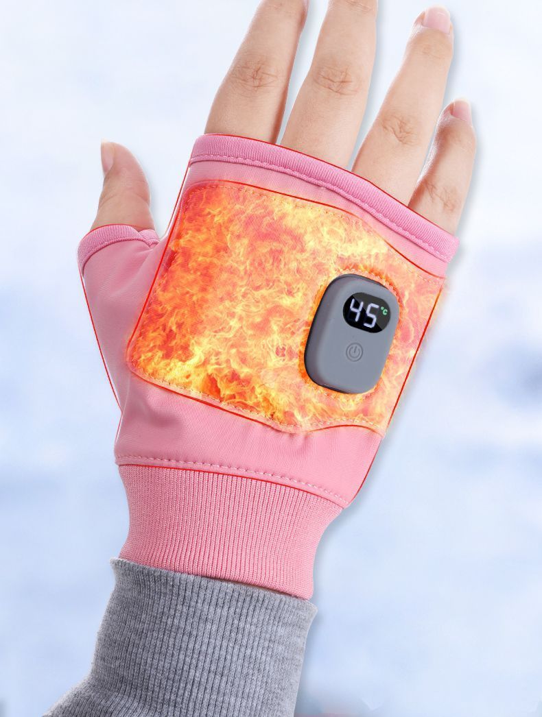 Black heated fingerless gloves with display