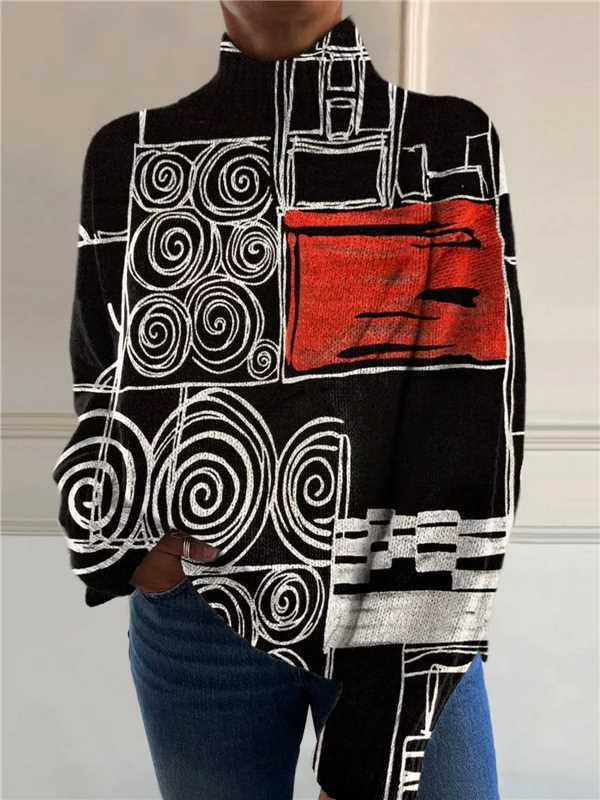 Cosycombe Loose Printed Turtleneck Jumper for Women