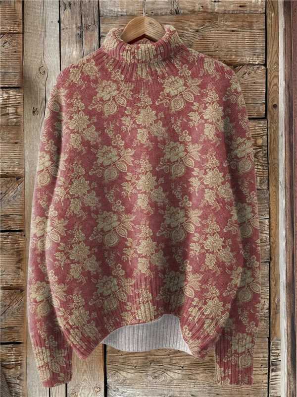 Cosycombe Loose Printed Turtleneck Jumper for Women