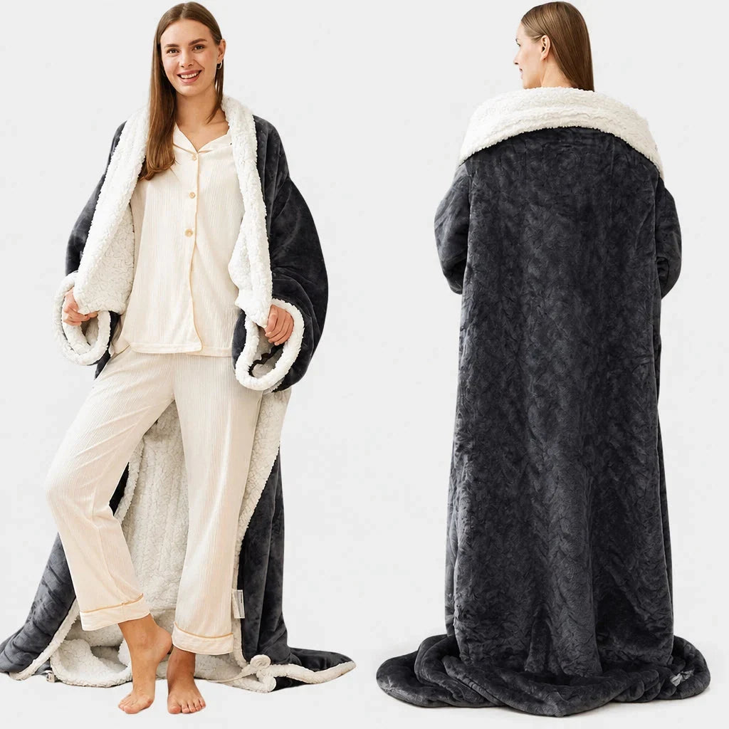 Cosycombe™ Sherpa Fleece Wearable Blanket with Sleeves and Foot Pocket