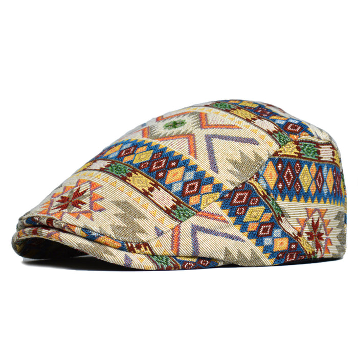 Cosycombe Patterned Flat Cap with Ethnic Jacquard