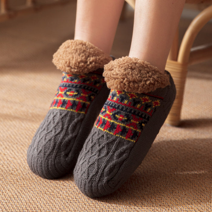 Cosycombe Knitted Slipper Socks with Fleece Cuff and Grippy Sole