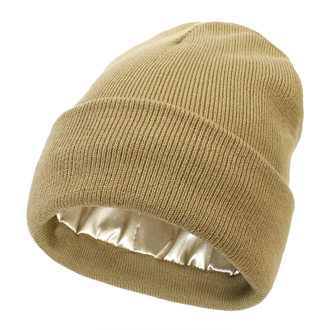 Pink cuffed beanie with satin lining