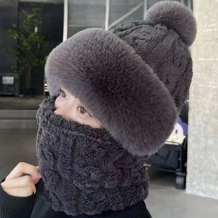 Cosycombe Plush Hood Hat with Neck Warmer and Pompom