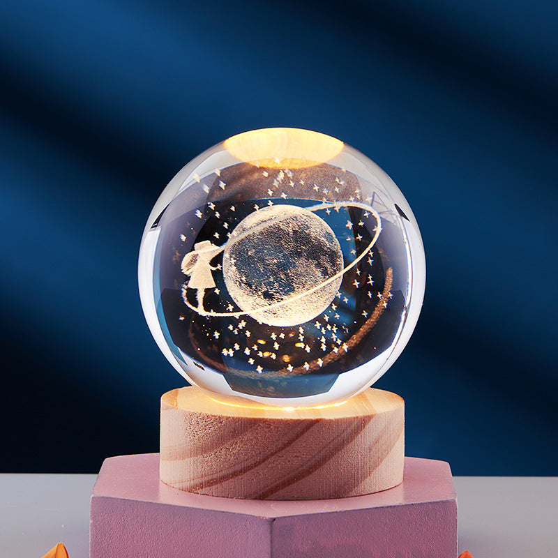 3D Crystal Ball Night Light With Inner Carved Solar System