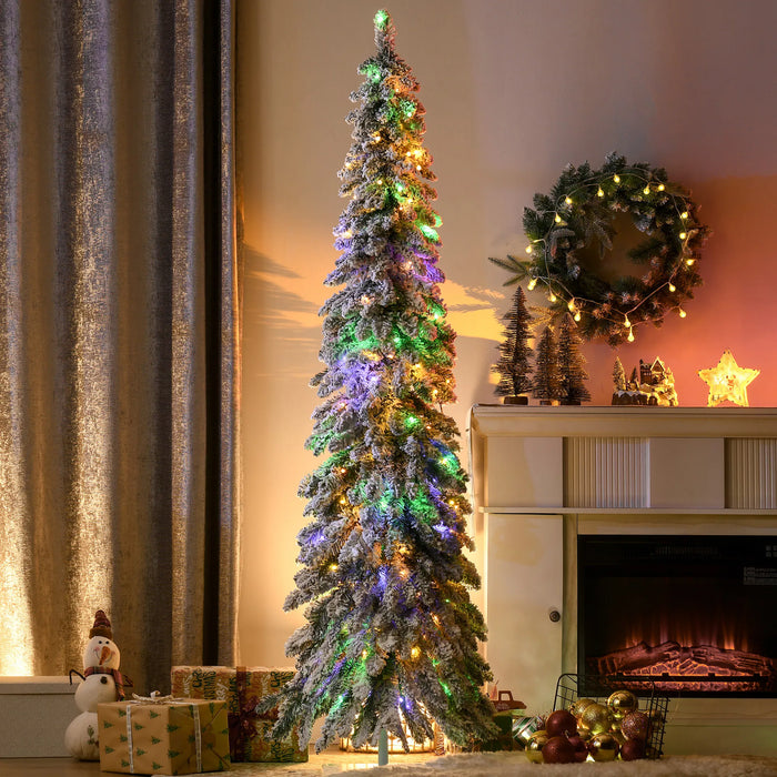 Cosycombe Flocked Pencil Christmas Tree with Dual-Colour LEDs, 6ft