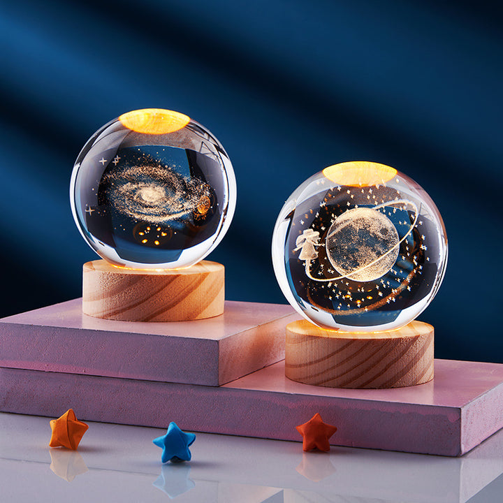 3D Crystal Ball Night Light With Inner Carved Solar System