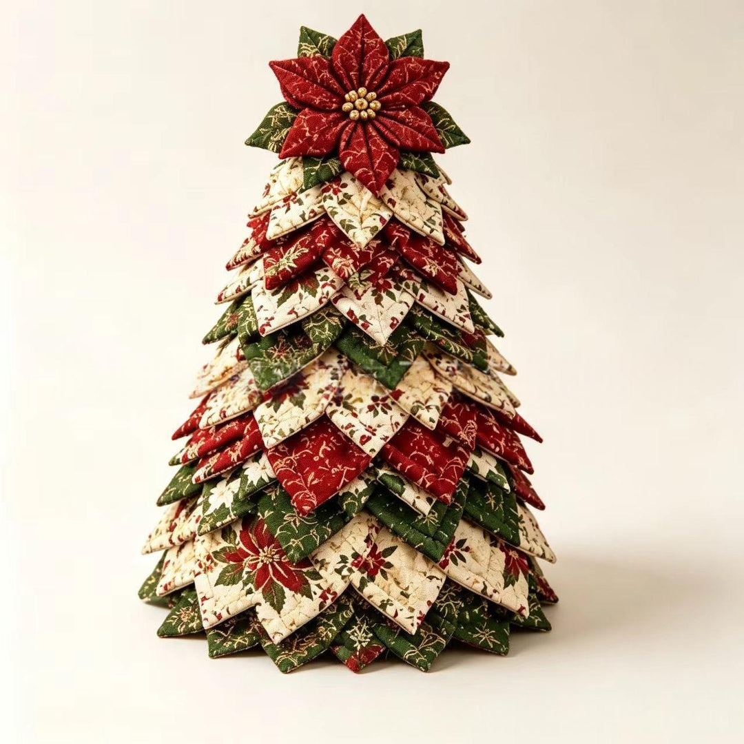 Patchwork fabric Christmas tree with star topper